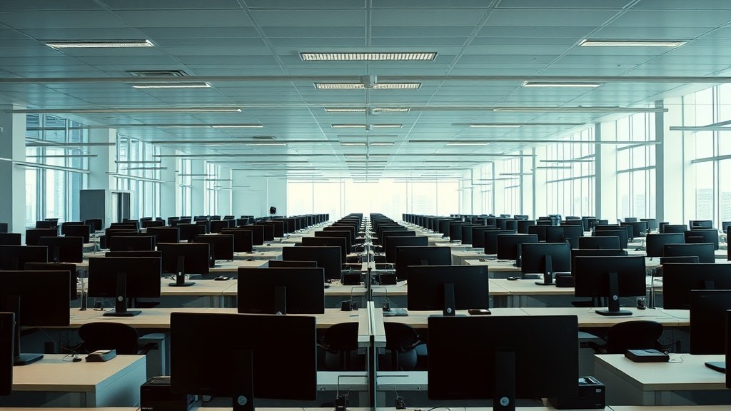 Leergefegtes Büro mit vielen freien Arbeitsplätzen